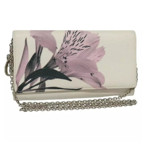 Dior Handbags - Christian Dior Chain Wallet Leather White Silver Auth bs22820